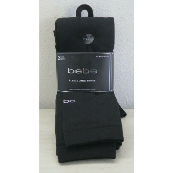 bebe Women's Size L/XL Black Fleece Lined Footless Tights, 2 Pairs - Picture 3 of 8